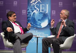 Seth Borenstein of the Associated Press, left, questioning Myron Ebell, who led the Trump administration transition for the U.S. EPA